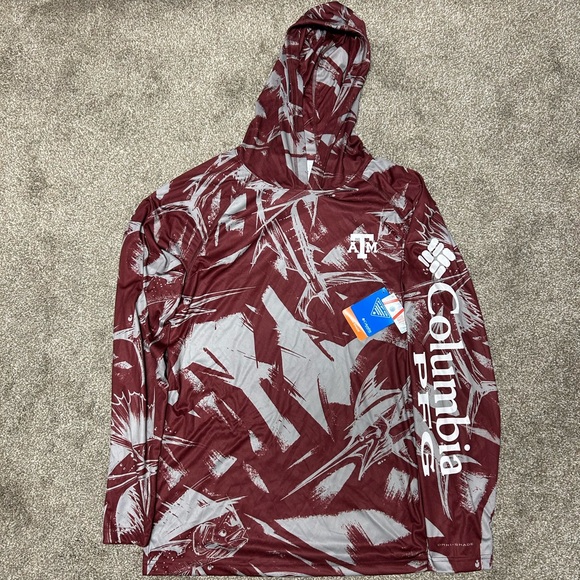 Texas A&M Aggies Columbia PFG Super Terminal Tackle Omni-Shade Hoodie Shirt - Picture 1 of 5